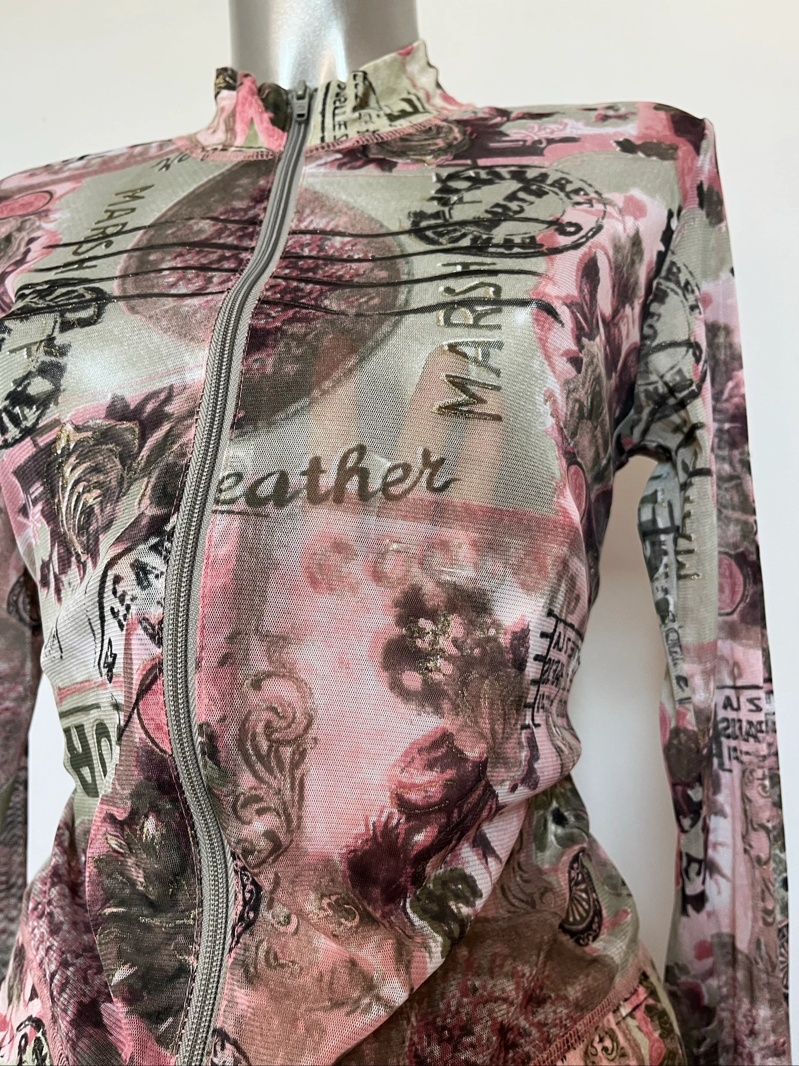 Top à zip en mesh transparent vintage graphique style militaire Y2K 🪖 2000s – photo 12